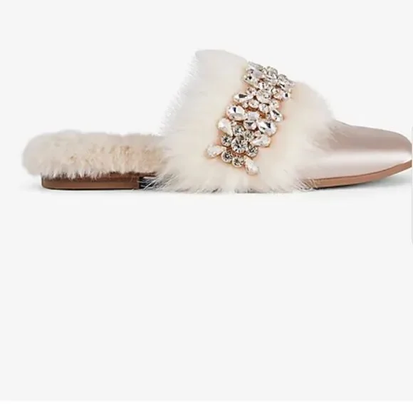 Satin Faux Fur Lined Embellished Slippers size 7-8 - Picture 2 of 5